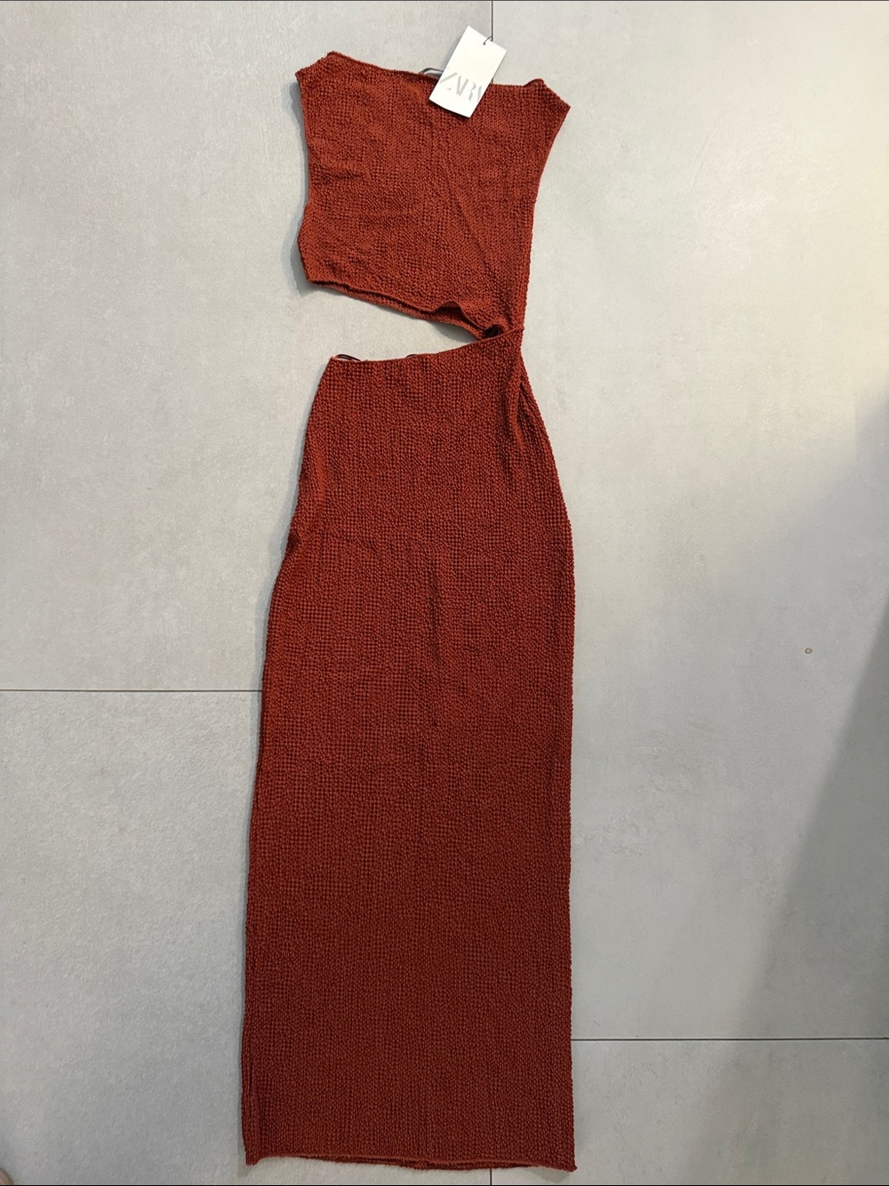 Zara Asymmetrical Cutout Maxi Dress in Rust